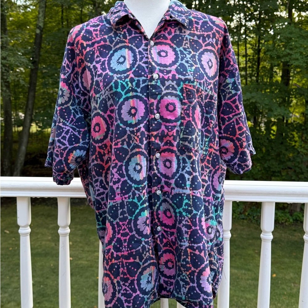 Vintage 1980s LORD & TAYLOR Kensington Collection preppy eclectic surfer shirt L